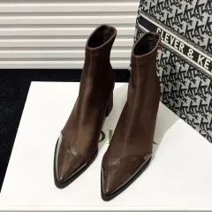 Womens Plus-Size Pointed-Toe Ankle Boots - Brown - View 1