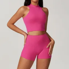 Tight Back Yoga Suit Outer Wear Casual Fitness Running Sports Skirt - Vest Shorts Magenta-M - View 1