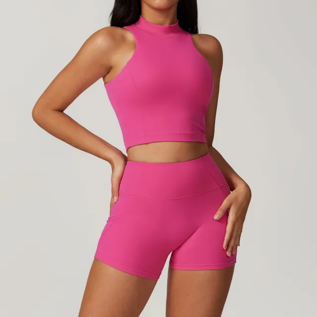 Tight Back Yoga Suit Outer Wear Casual Fitness Running Sports Skirt Vest Shorts Magenta M - Shop at LoveMi