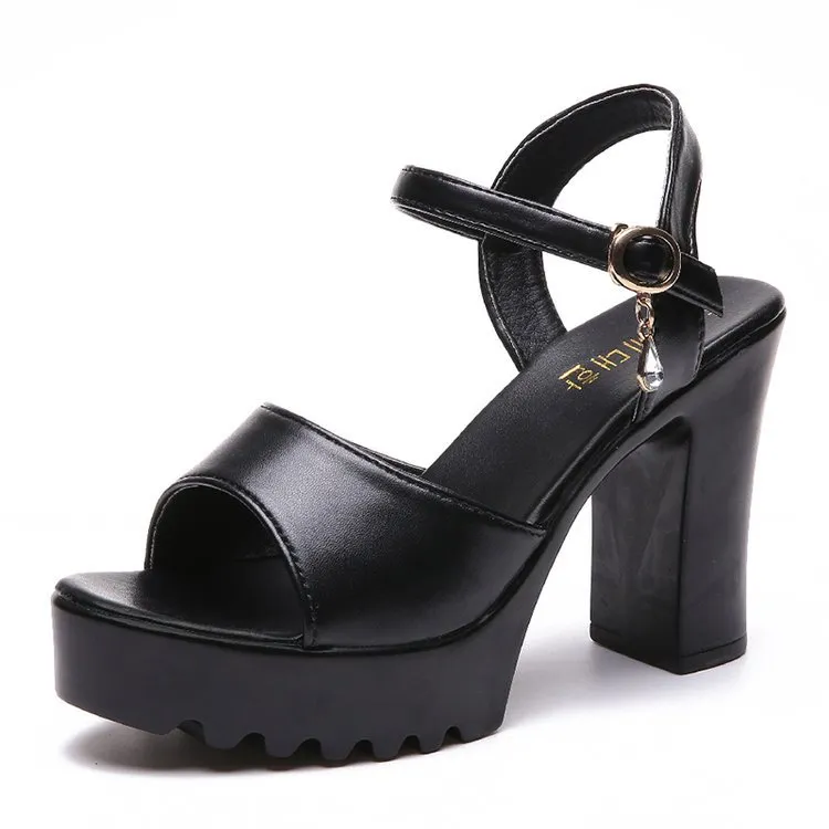 Women's Summer High Heel Chunky Heel Platform Platform Sandals - Black