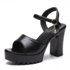 Women's Summer High Heel Chunky Heel Platform Platform Sandals - Black - View 1