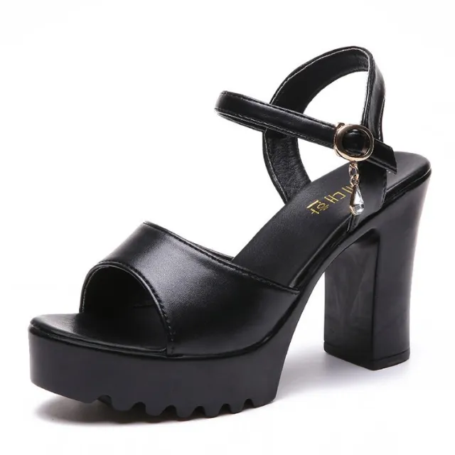 Women's Summer High Heel Chunky Heel Platform Platform Sandals Black - Shop at LoveMi