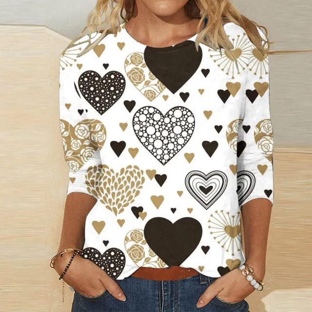 Valentine's Day Female With Hearts Printing Crew Neck T shirt Top Rq4127509 S - Shop at LoveMi