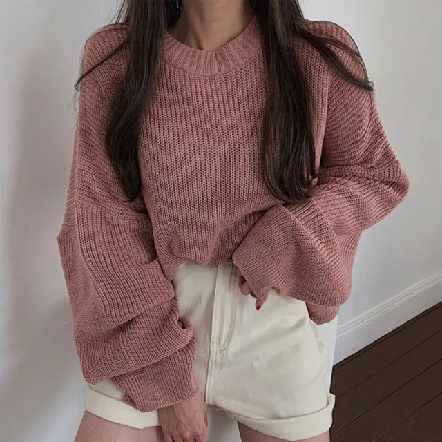 Loose Casual Solid Color Long Sweater For Women Pink - Shop at LoveMi