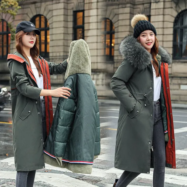 Women's Long Two way Cotton padded Clothes Fleece Trench Coat Green - Shop at LoveMi