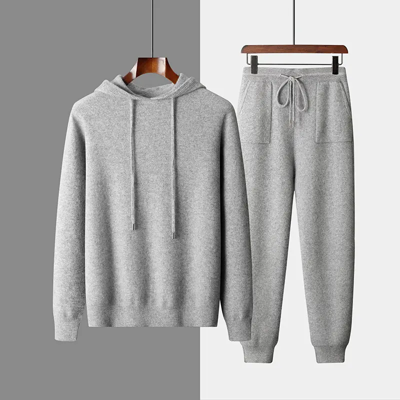Men's Solid Color Casual Hooded Knitted Sweatshirt Long Pants