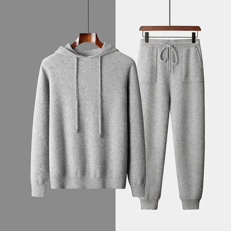 Men's Solid Color Casual Hooded Knitted Sweatshirt