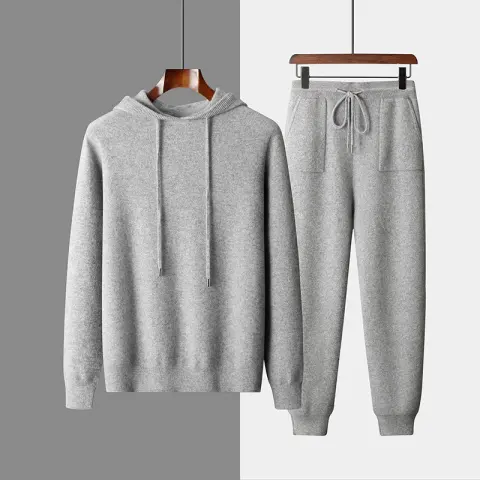 Men's Solid Color Casual Hooded Knitted Sweatshirt Long Pants