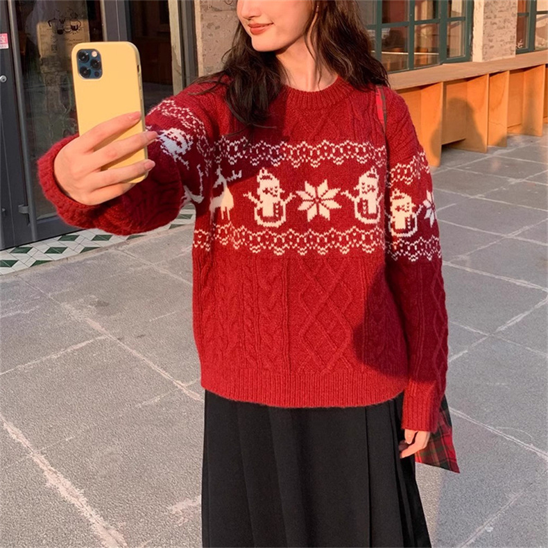 Korean Retro Christmas Atmosphere Silk Sweater