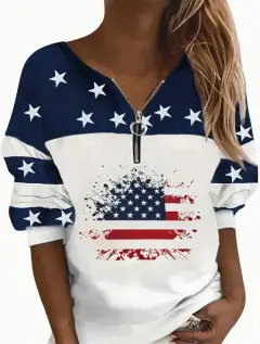 Trendy Casual Flag Sweatshirt Half Zipper Sweater - 1Style-5Xl - View 1