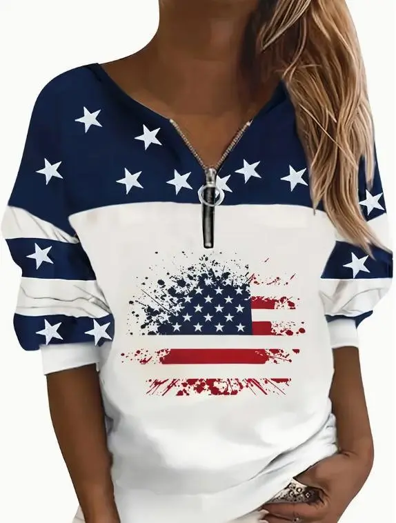 Trendy Casual Flag Sweatshirt Half Zipper Sweater 1Style 5Xl - Shop at LoveMi