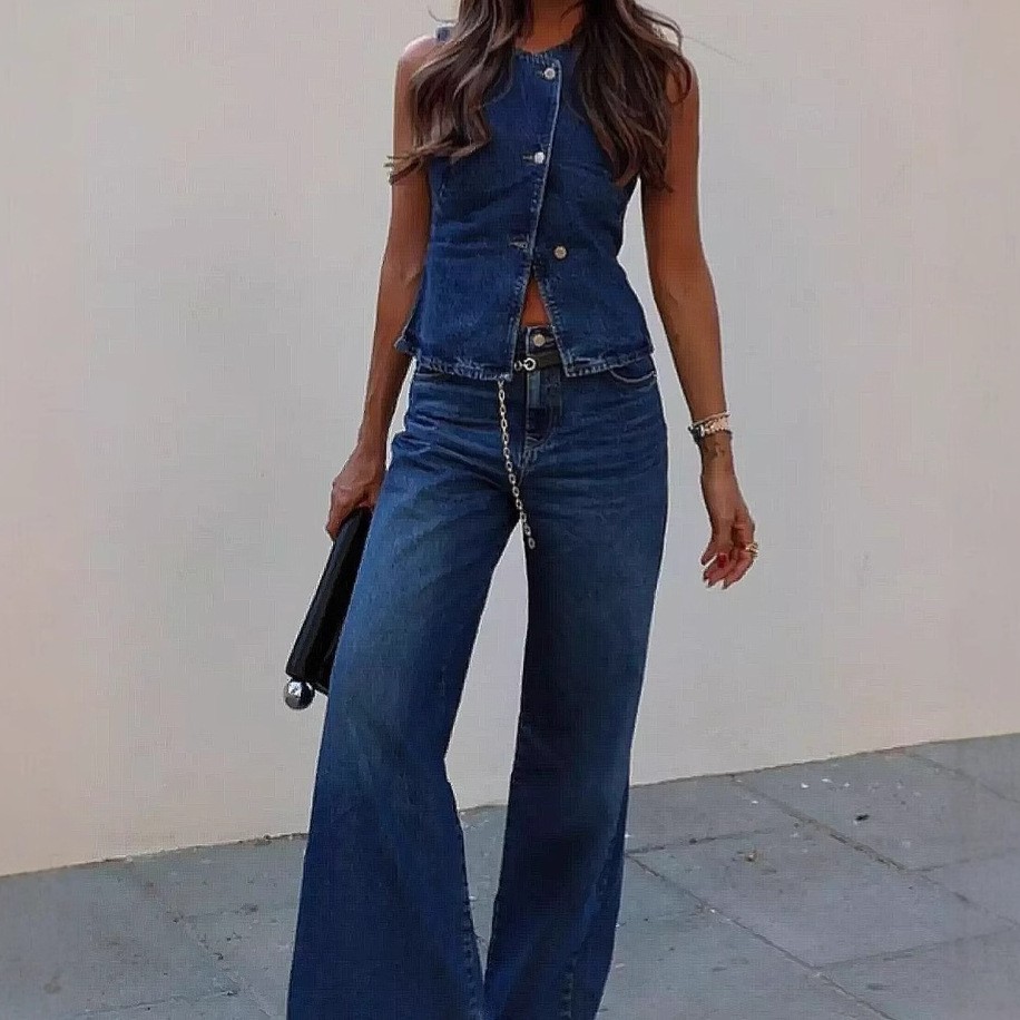 Women's Sleeveless Vest Fashion Wide-leg Suit