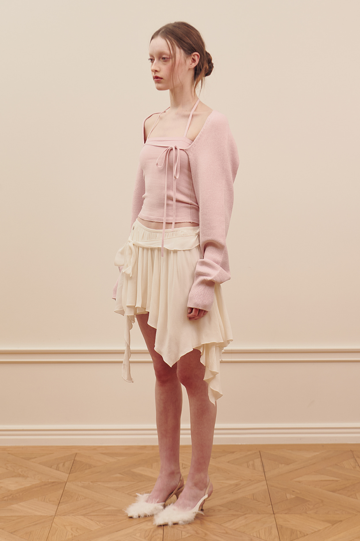 Ballet Style Drape Lace-up Ruffled Design Irregular Skirt