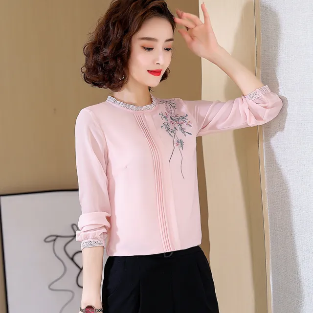 Embroidered Chiffon Shirt Lady Temperament Fashion Red - Shop at LoveMi