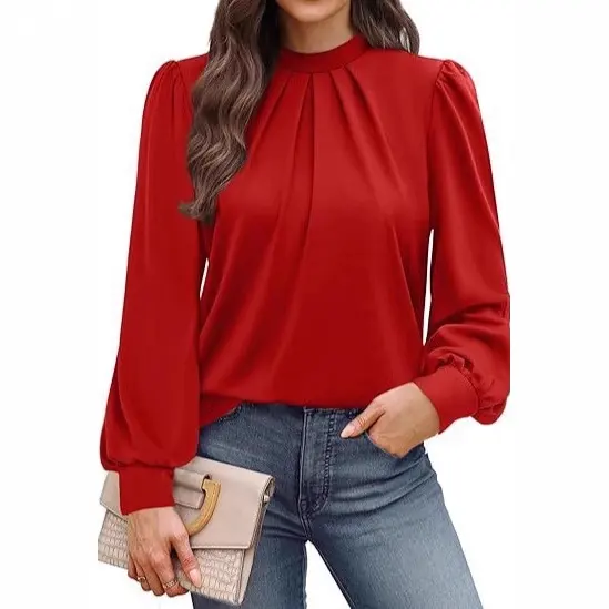 Women's Long Sleeve Small Turtleneck Solid Color Pleated