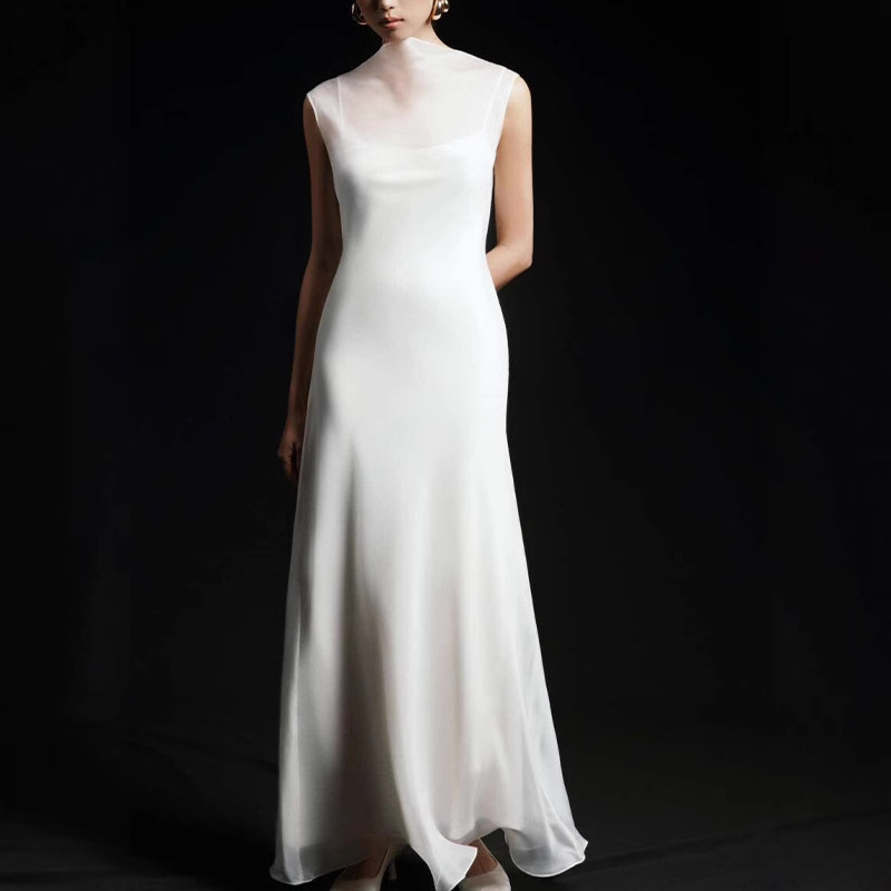 Sleeveless Off-shoulder Sexy And Fashionable Figure-hugging Long Dress In White
