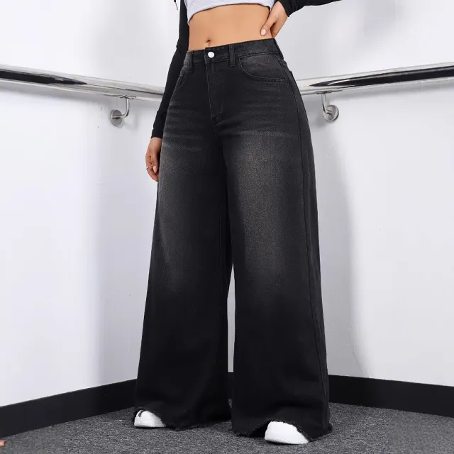 Loose Wide leg Women's Retro Casual Versatile Jeans Black - Shop at LoveMi