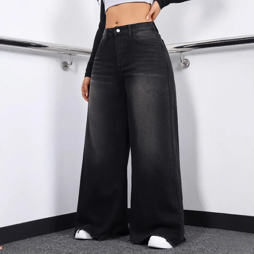 Loose Wide-leg Women's Retro Casual Versatile Jeans - Black