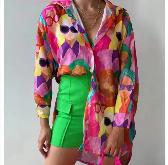Women's Long sleeved Printed Mid length Shirt Red - Shop at LoveMi