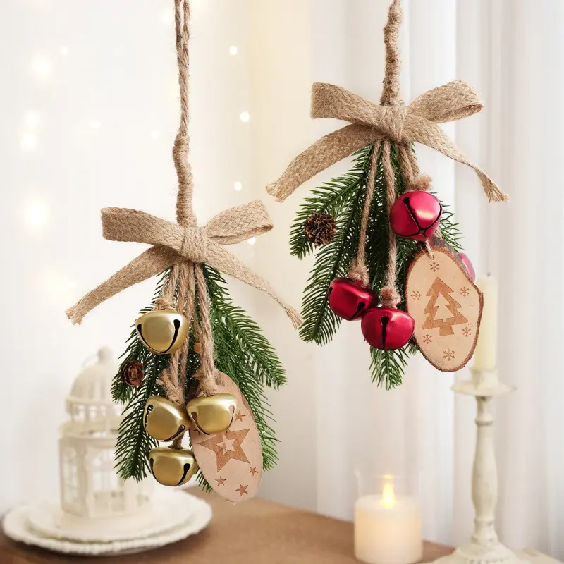 Christmas Pendant Small Bell Jute Bow Tree