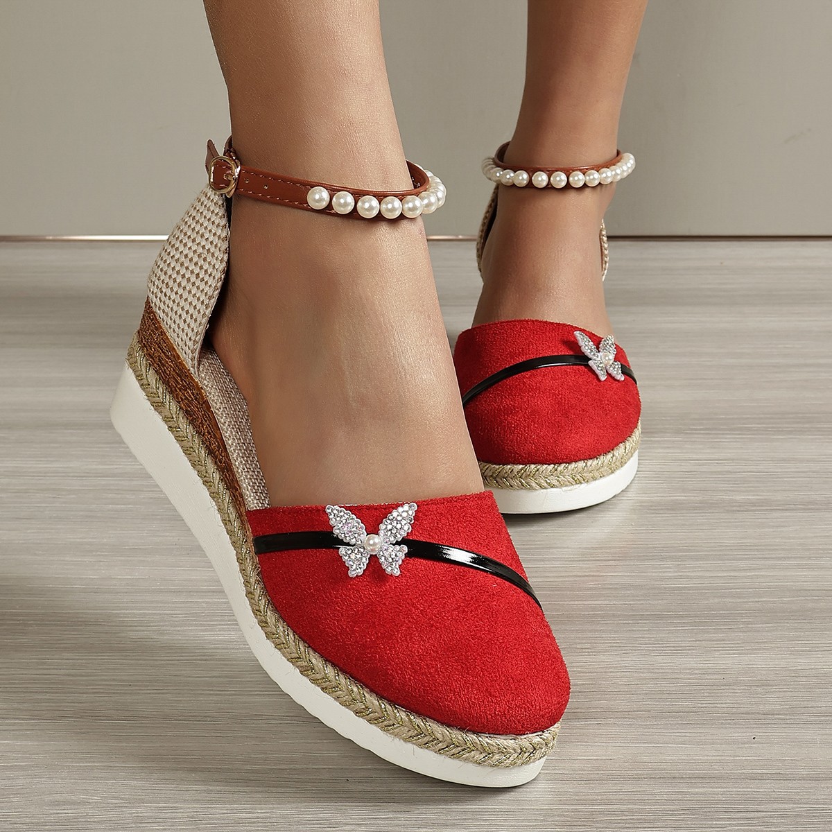 Heeled Wedge-heeled Espadrille-soled Sandals With Buckles