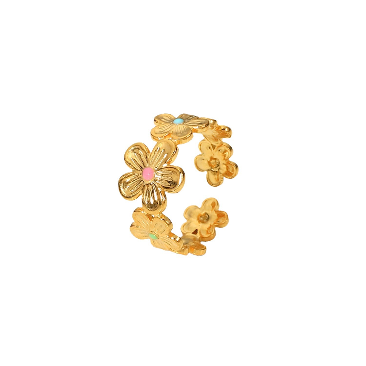 New Stainless Steel Waterproof Colorful Flower Ring