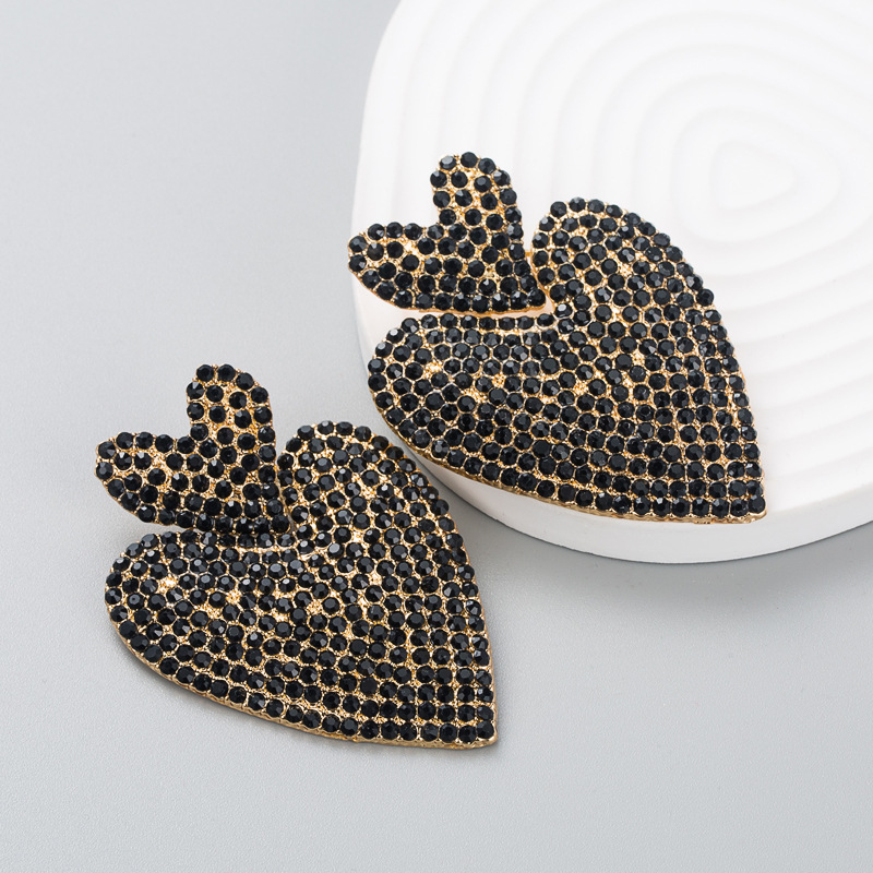 European And American Fashion Exaggerated Bohemian Style Long Rhinestone Love Heart Shape Earrings
