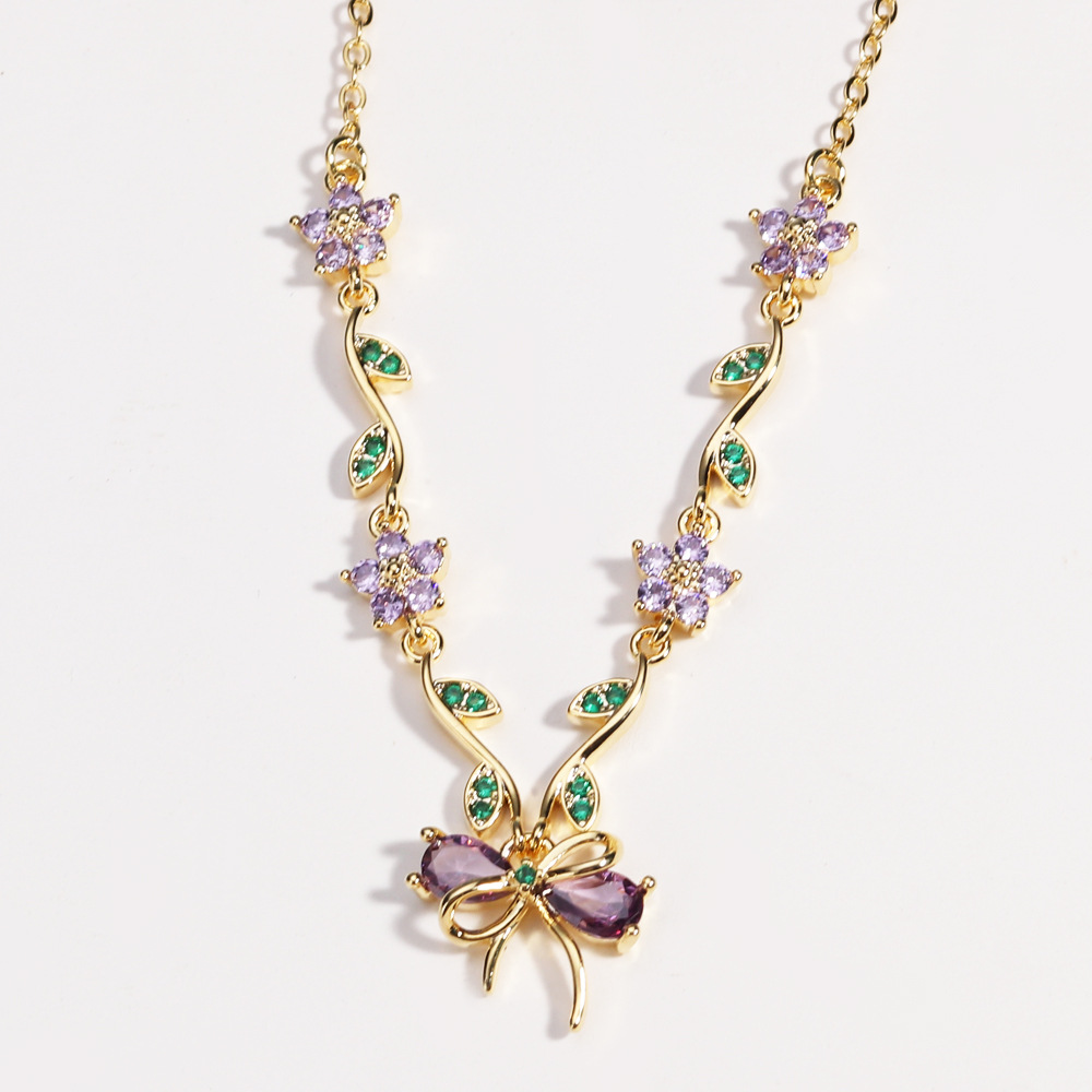 Zircon Bow Necklace For WomenAll-Match Clavicle Chain For BFFs
