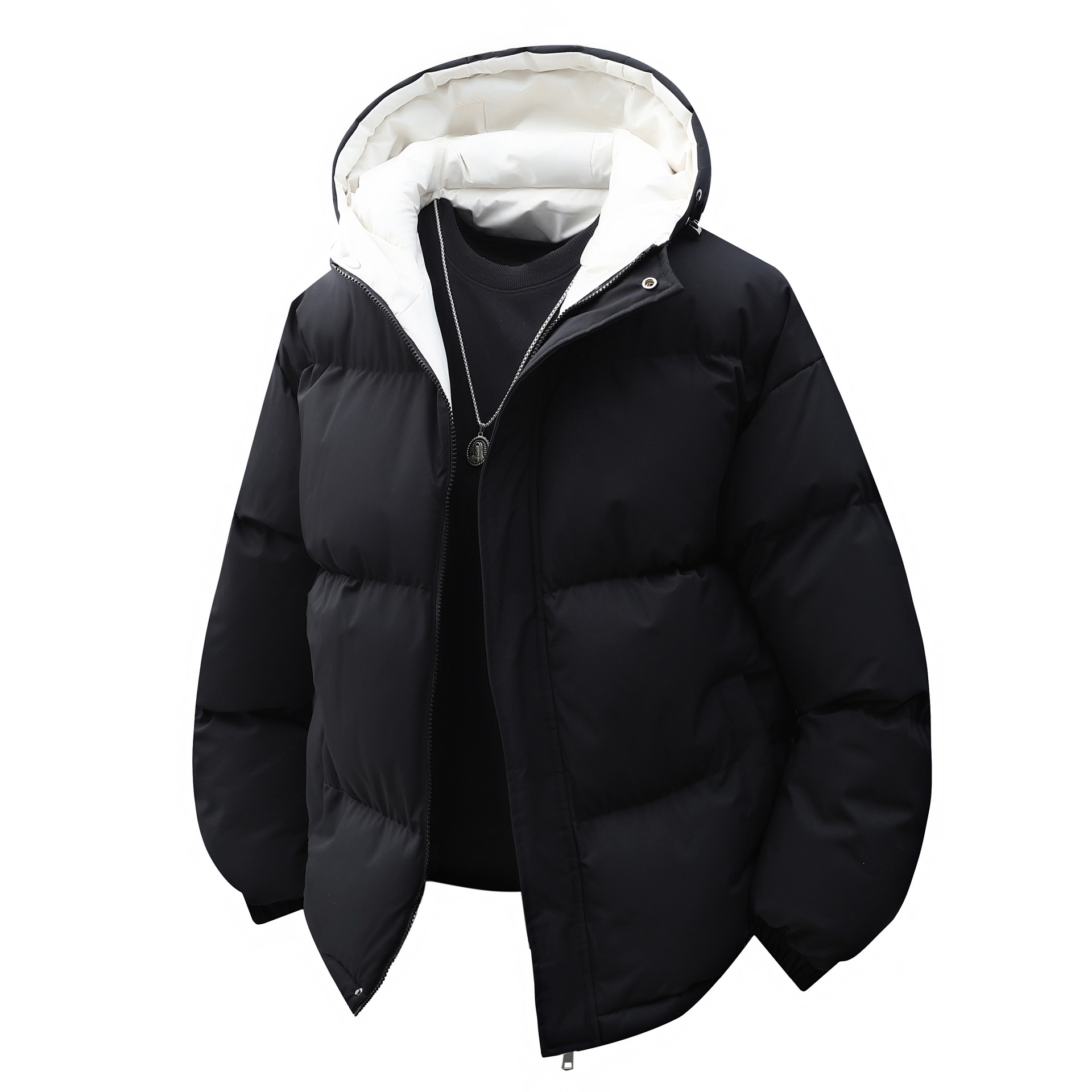 Men's Loose-fit Thickened Solid-color Puffer Jacket