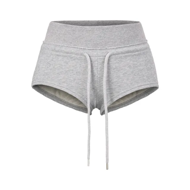 Low Waist Drawstring Shorts Women's Summer Straight A Line Hot Pants Flower Gray - Shop at LoveMi