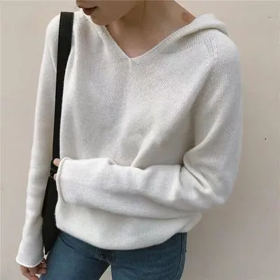 Autumn New Women's Loose Long Sleeve Solid Color Hoodie Jacket White - Shop at LoveMi