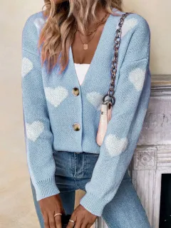 Sweater Women's Long-sleeved Cardigan Valentine's Day Love Pattern Sweater - Blue - View 1