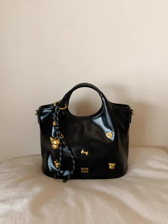 Bread Puppy Tote Bag Women's Portable Shoulder Messenger Bag Black - Shop at LoveMi