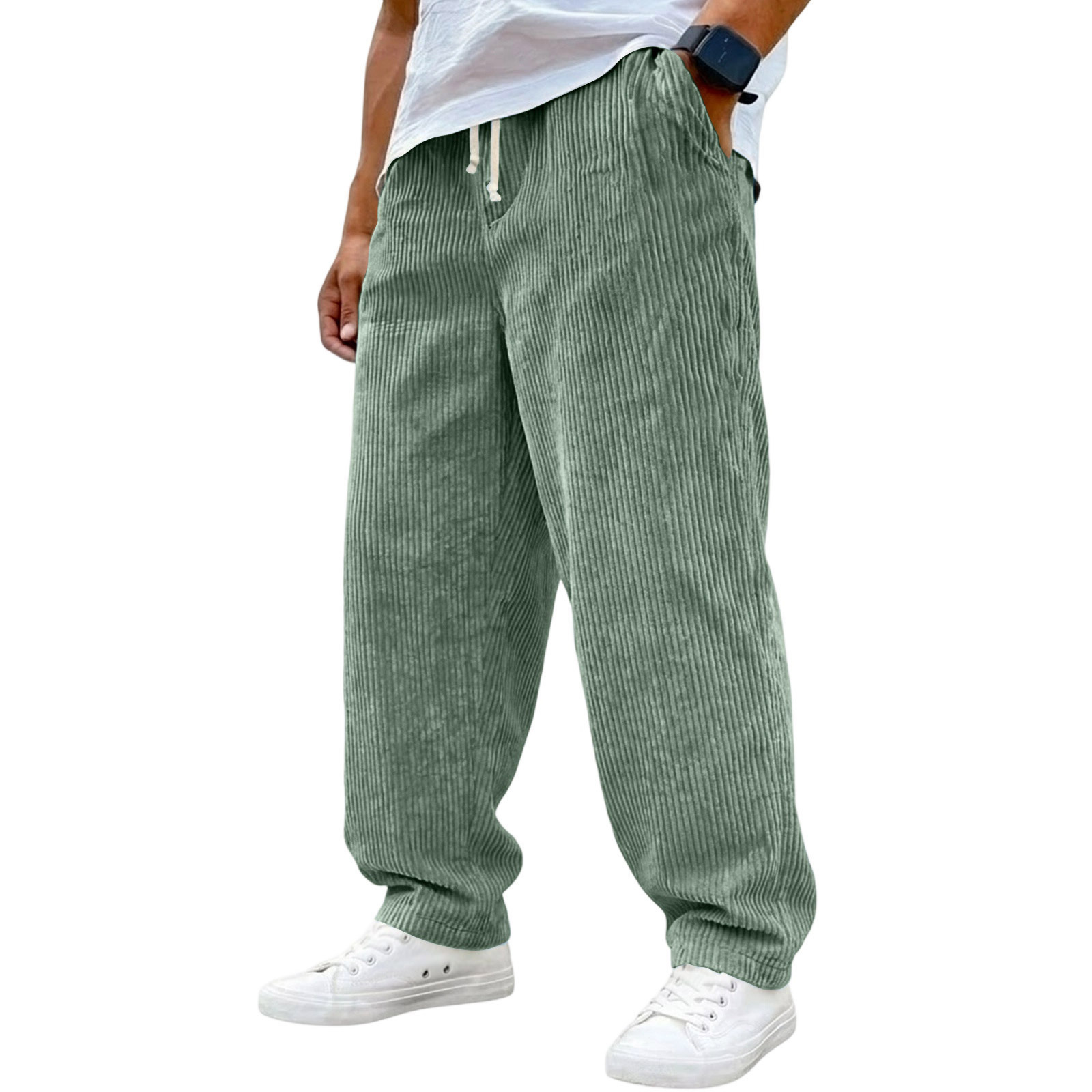 Retro Corduroy Stretch Waist Drawstring Pants