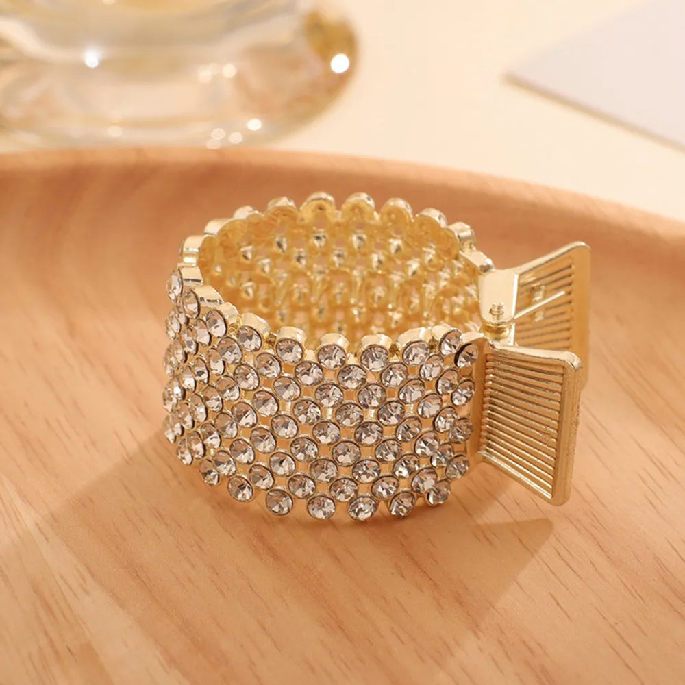 Female Grip Fixed Rhinestone Barrettes High Ponytail Hair Band - Gold
