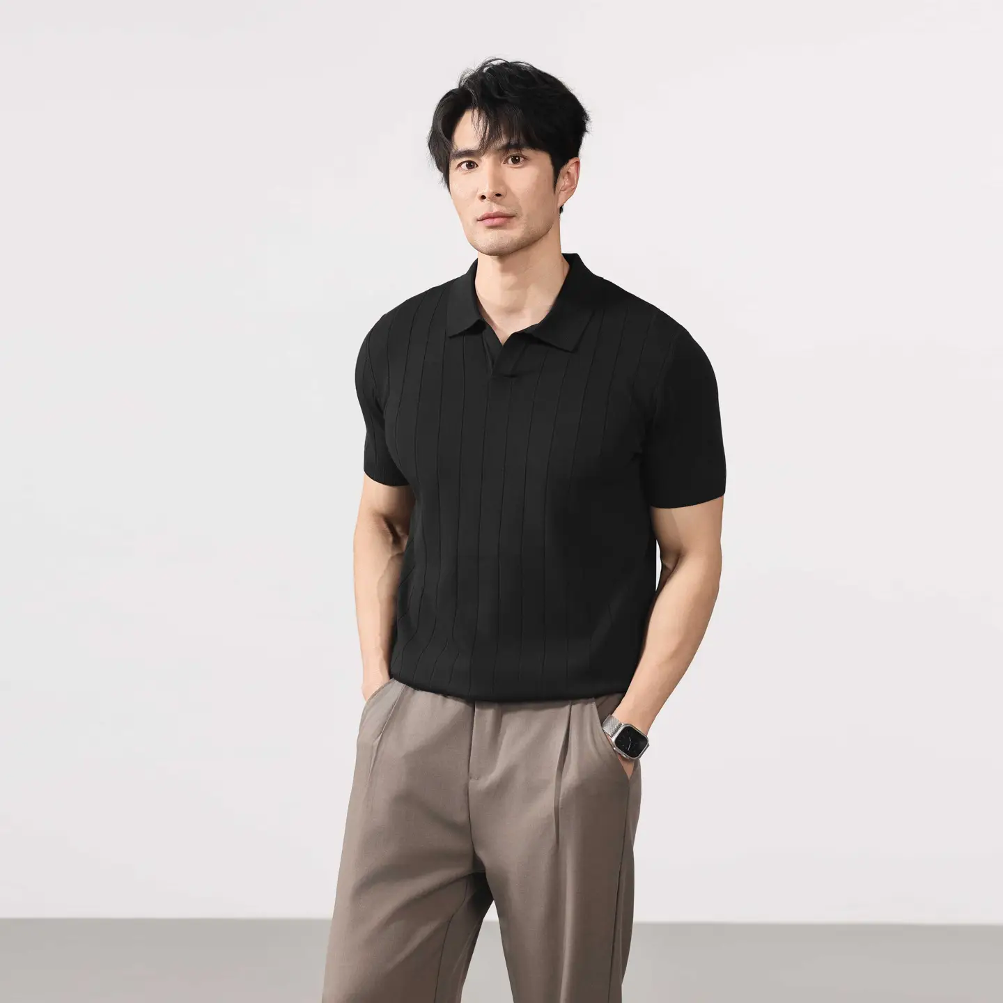 New Mens Short-sleeve Striped Knit Sweater