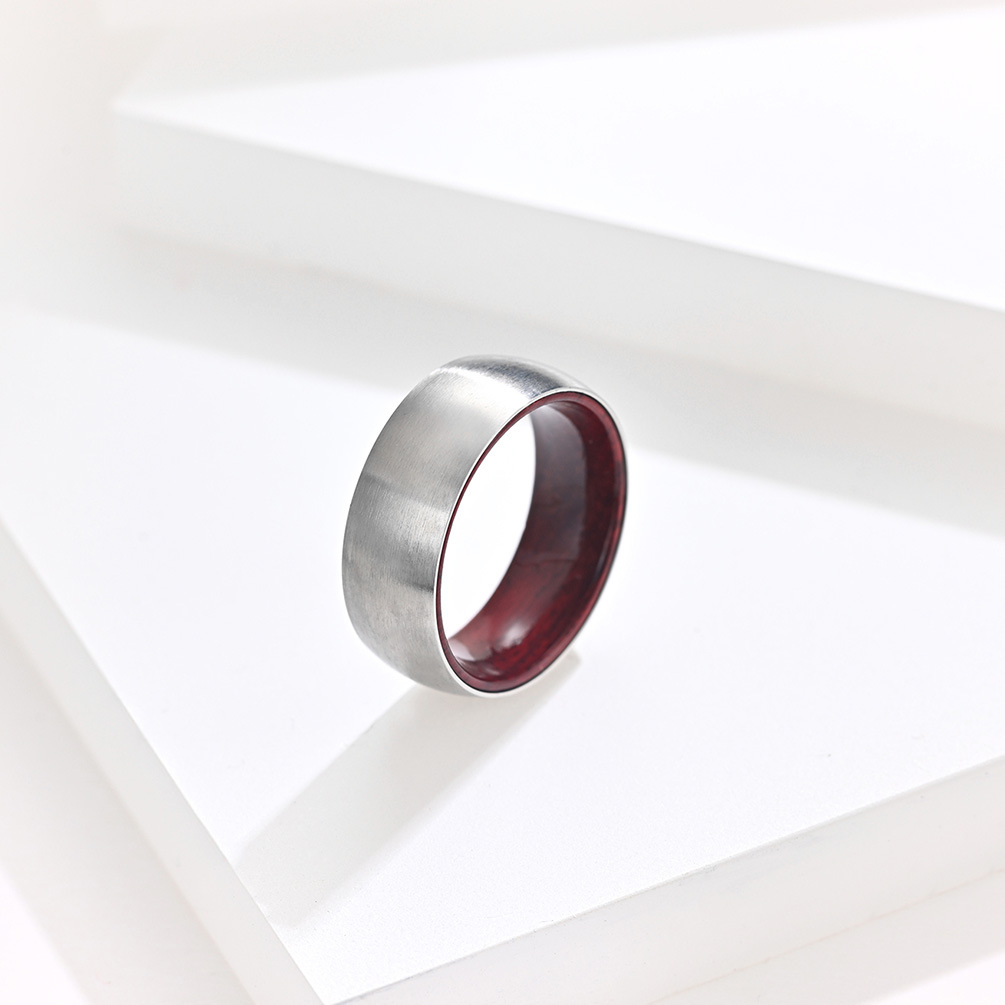 Titanium Steel Inner Inlaid Wood Surface Brushed Simple Ring