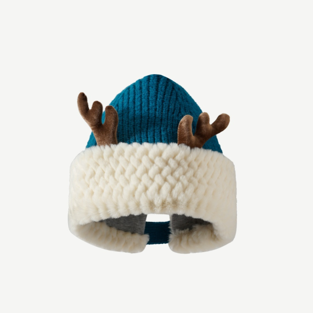 Atmosphere Red Christmas Cute Deer Horn Plush Knitted Hat Women