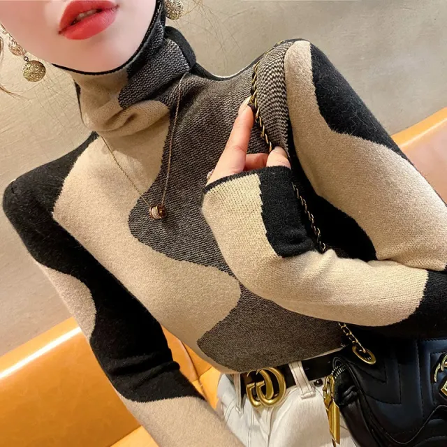 Autumn And Winter Undershirt High grade Western Style Color Matching Winter Knitting Inner Wear Black - Shop at LoveMi