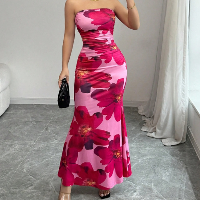 Travel Slim Fit Long Top Tight Flower Dress - Image 2