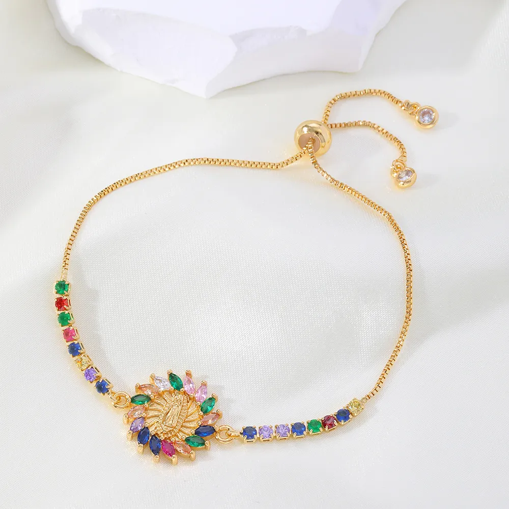 Copper Micro Inlay Colour Zirconium Geometric Bracelet - H1063 4