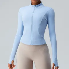 Women's Slim Fit Slimming Long Sleeves Workout Clothes Top Quick-drying Sports Jacket - Blue - View 1