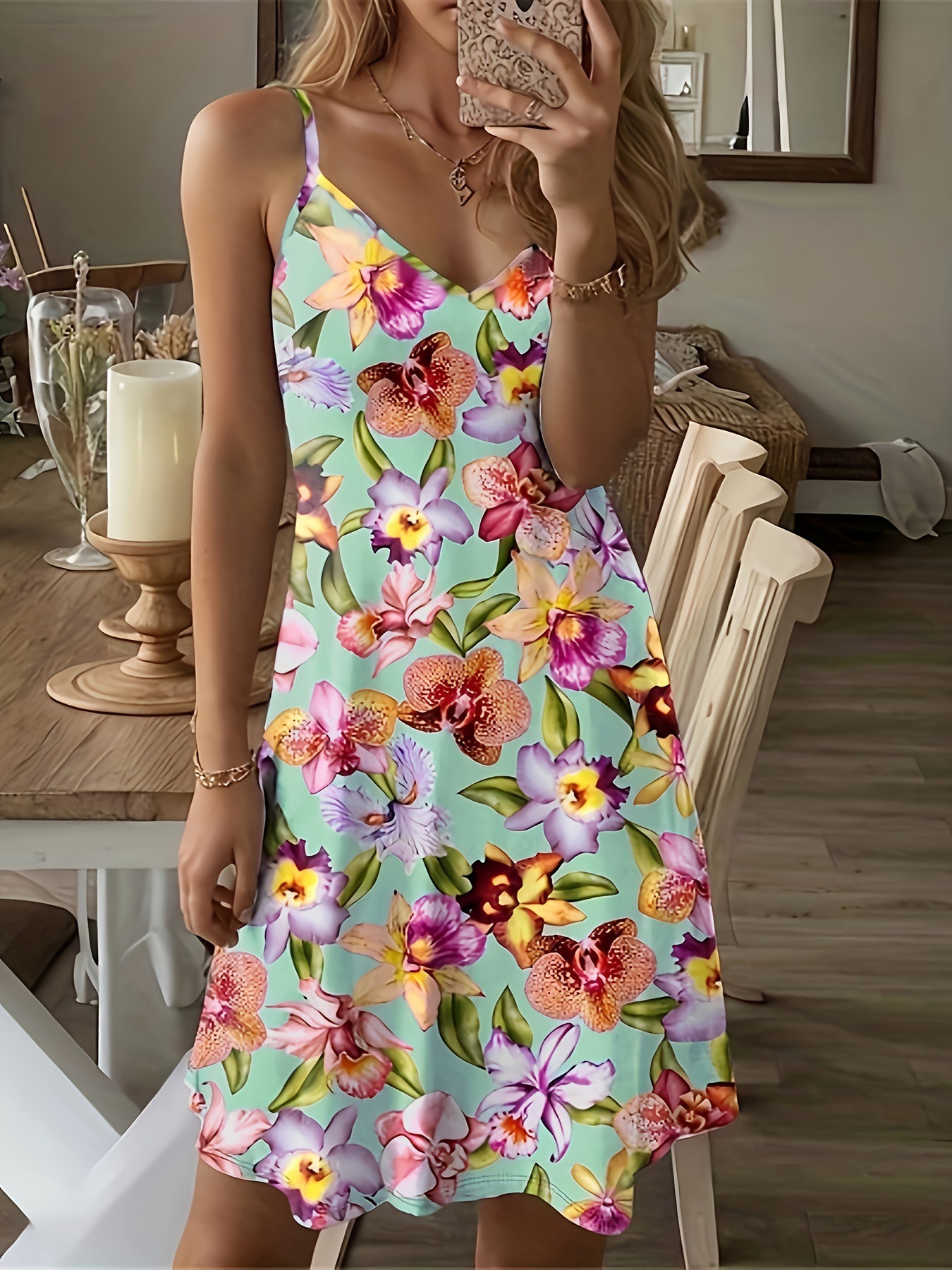 Printed Casual Vacation Spaghetti Straps Dress Green - Shop at LoveMi