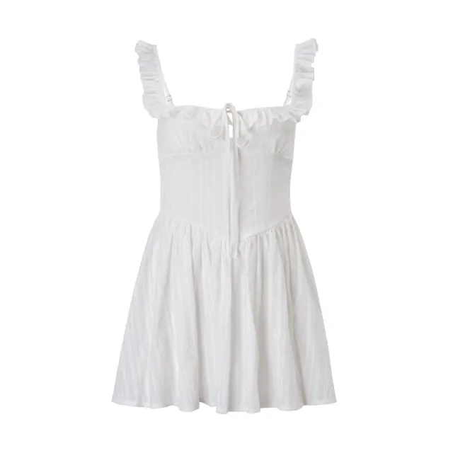 Lotus Leaf Square neck Cinched Slimming Sweet Wind Dress White - Shop at LoveMi