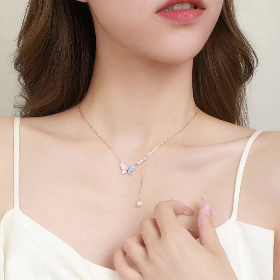 S925 Sterling Silver Butterfly Shell Flaming Wings Necklace