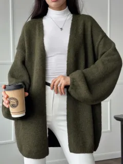 Fashion Mid-length Knitted Cardigan Top Women - Army Green - View 1