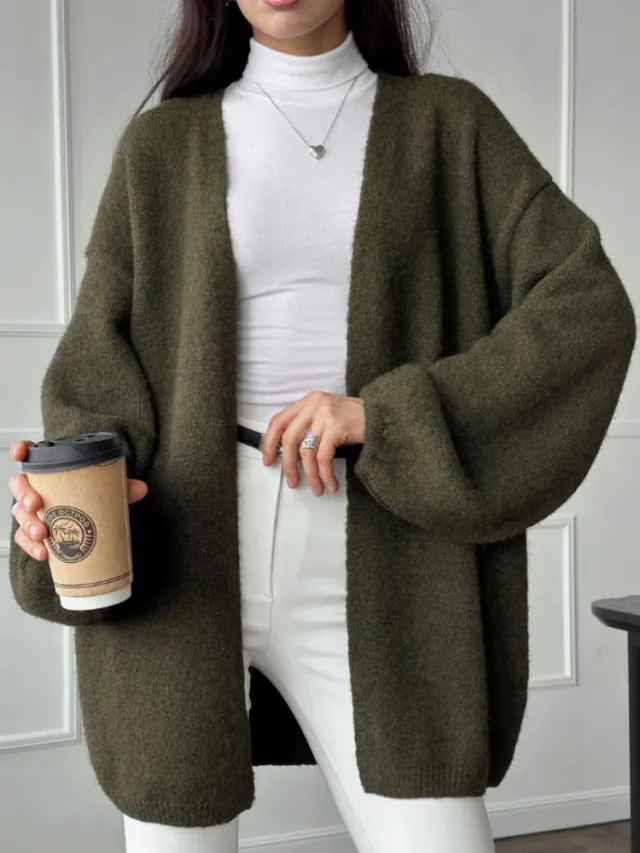 Fashion Mid length Knitted Cardigan Top Women Green - Shop at LoveMi