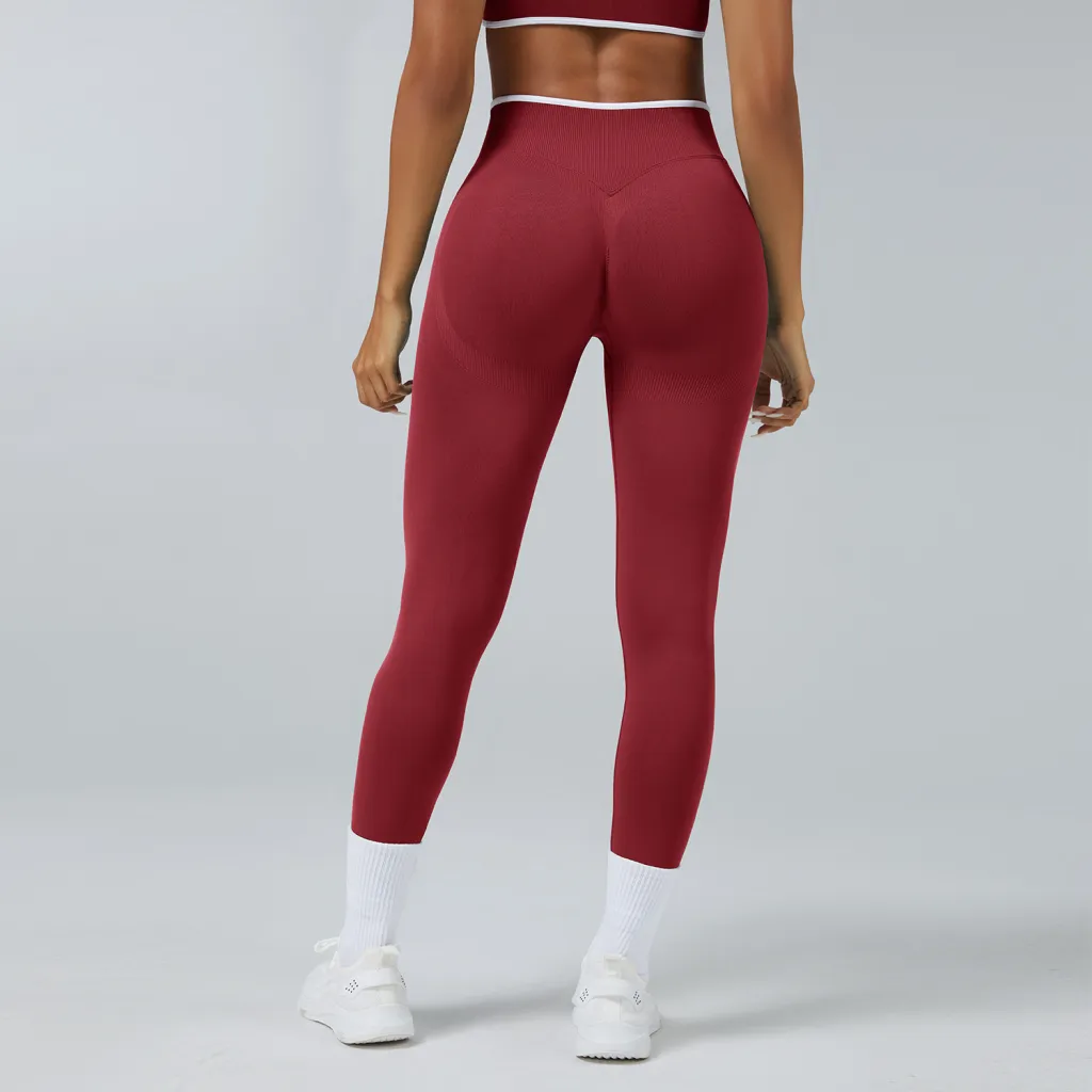 Seamless Knitted Tight High Waist Quick-drying Sports Yoga Pants - Cherry Red
