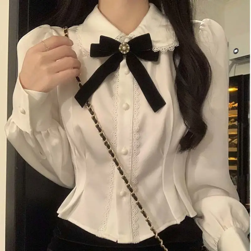 Female College Style Peter Pan Collar White Shirt