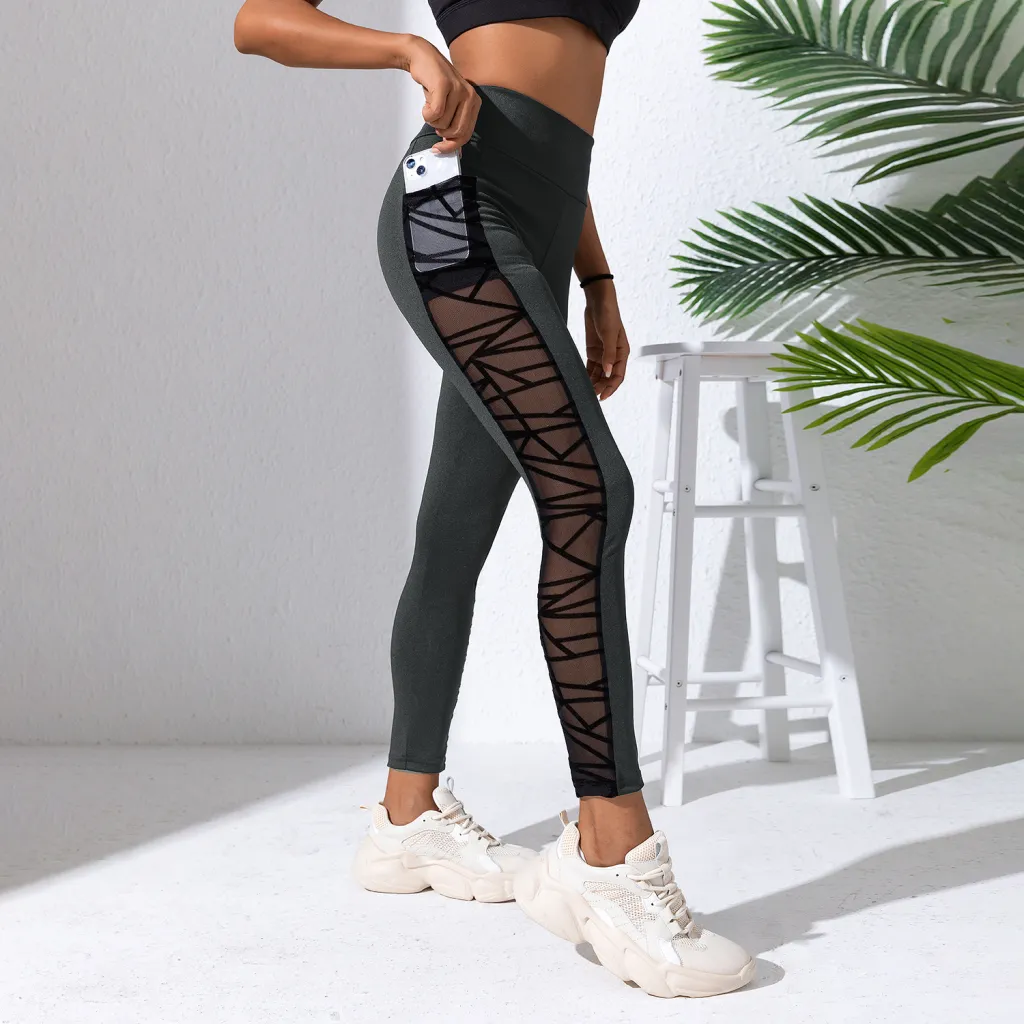 Yoga Primer Plus Size Mesh Stitching Yoga Clothes Hip-lift And Belly Shaping Sports And Fitness Running Trousers - Gray